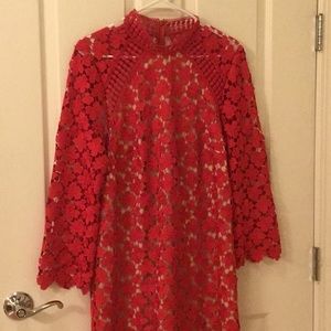 Shoshana Red lace with nude lining Dress